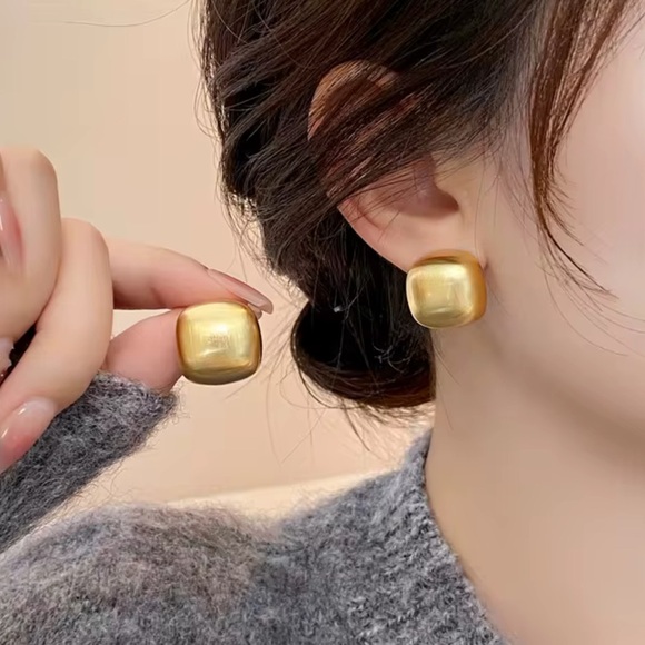 Square Block Earrings 14k Gold Plated 925 Sterling Silver - Picture 5 of 8